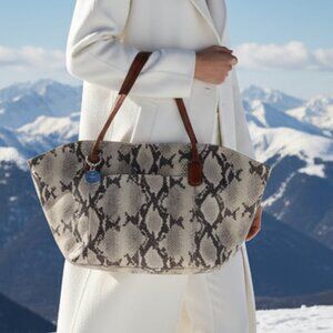 EUC HOBO The Original Python print leather tote bag zip closure double handles